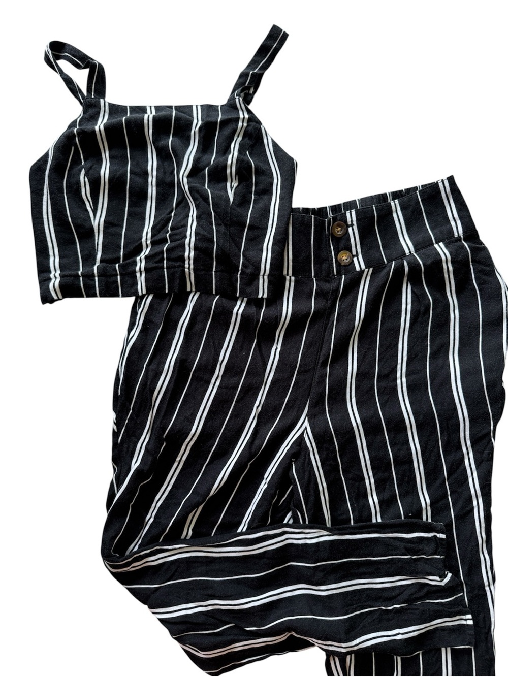 Hollister Black & White Striped Crop Top Cami Ankle Pants Set Size Small